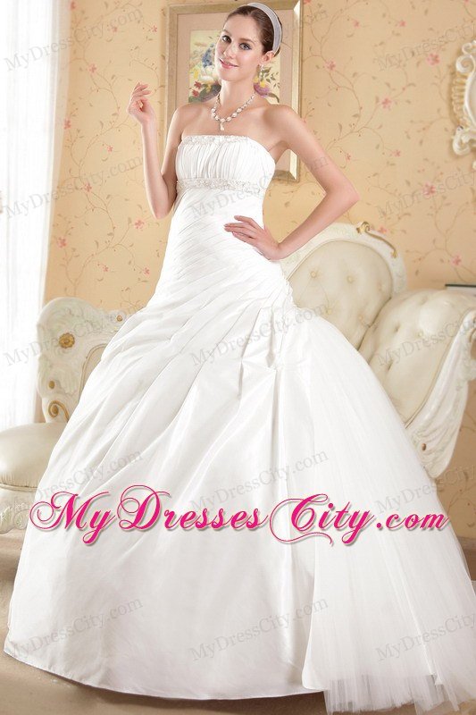 Ball Gown Court Train Tulle and Taffeta Beading Wedding Dress