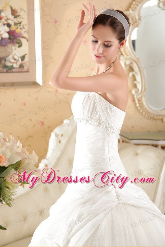 Ball Gown Court Train Tulle and Taffeta Beading Wedding Dress