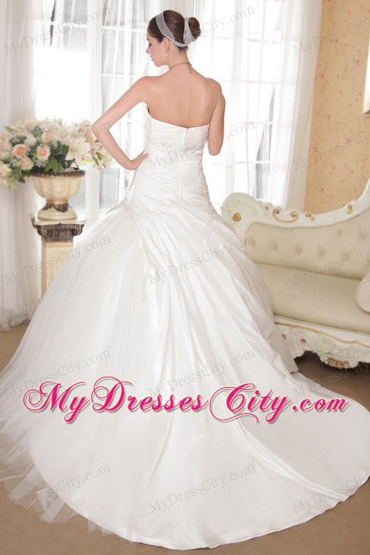 Ball Gown Court Train Tulle and Taffeta Beading Wedding Dress