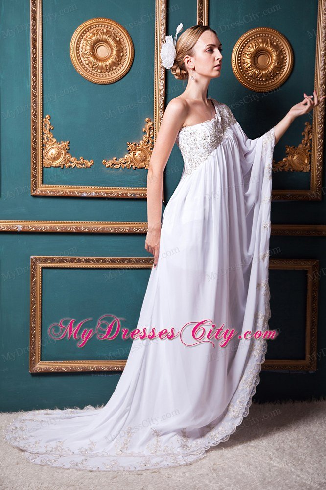 One Shoulder sleeves Chiffon Appliques Maternity Wedding Dress