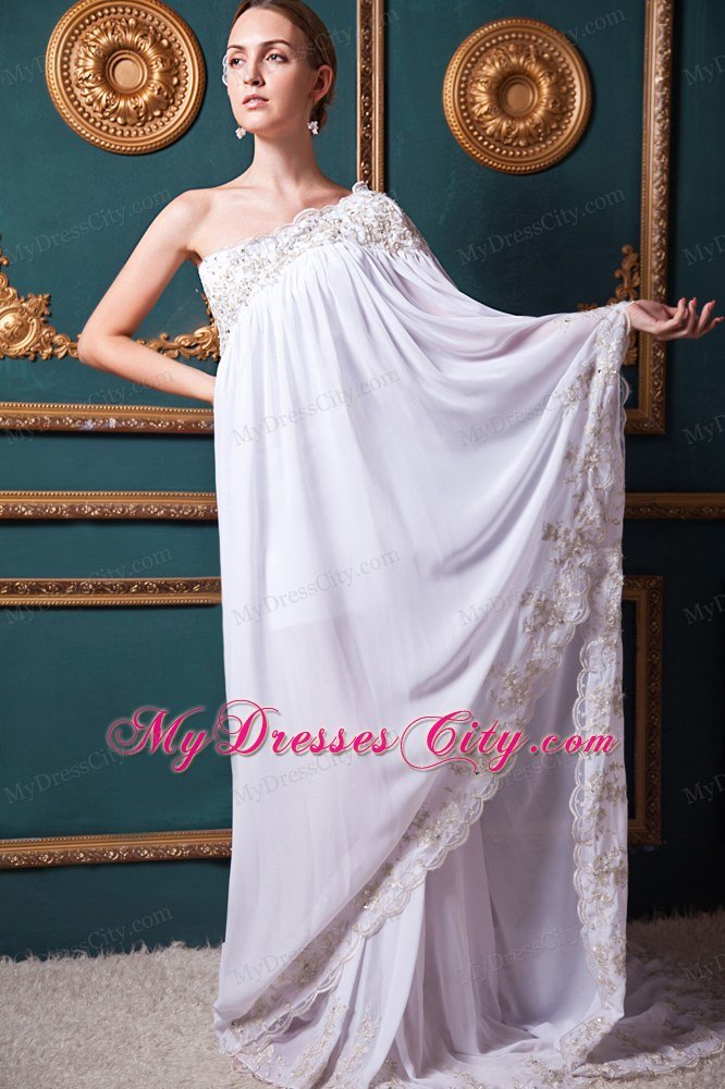 One Shoulder sleeves Chiffon Appliques Maternity Wedding Dress