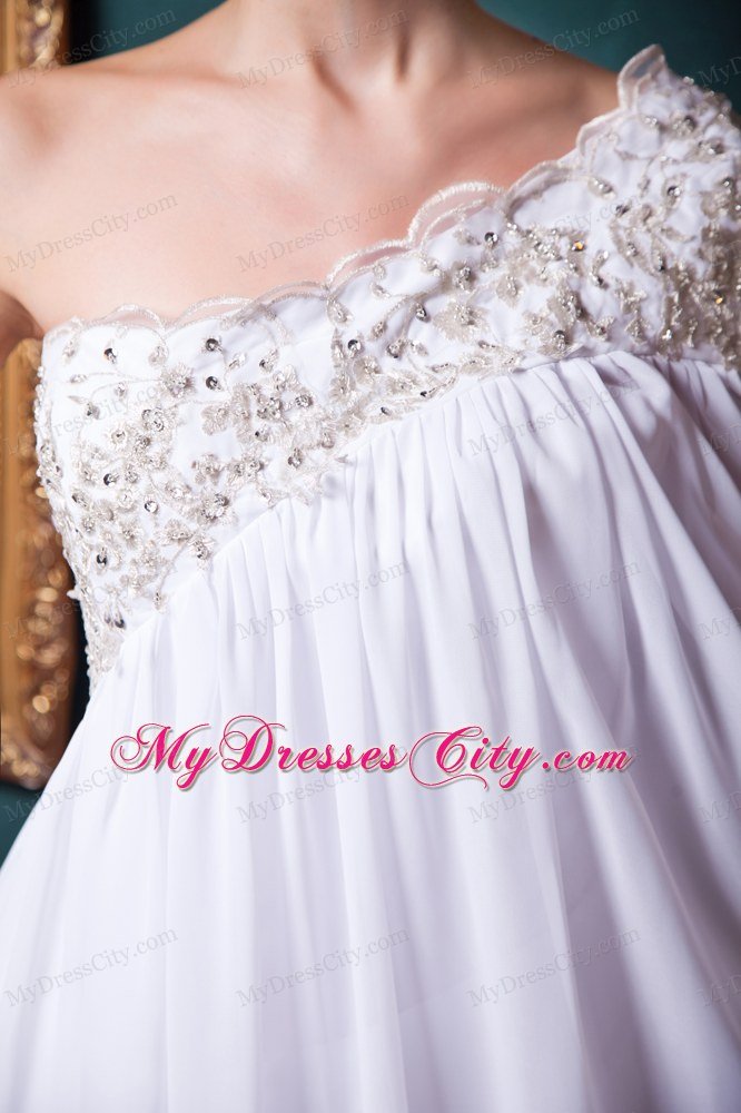 One Shoulder sleeves Chiffon Appliques Maternity Wedding Dress