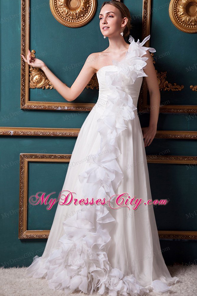 Elegant A-line One Shoulder Organza Ruffles Beach Wedding Dress