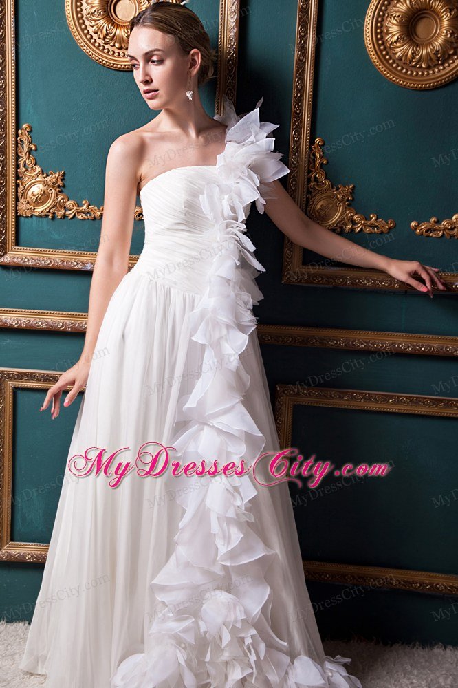 Elegant A-line One Shoulder Organza Ruffles Beach Wedding Dress