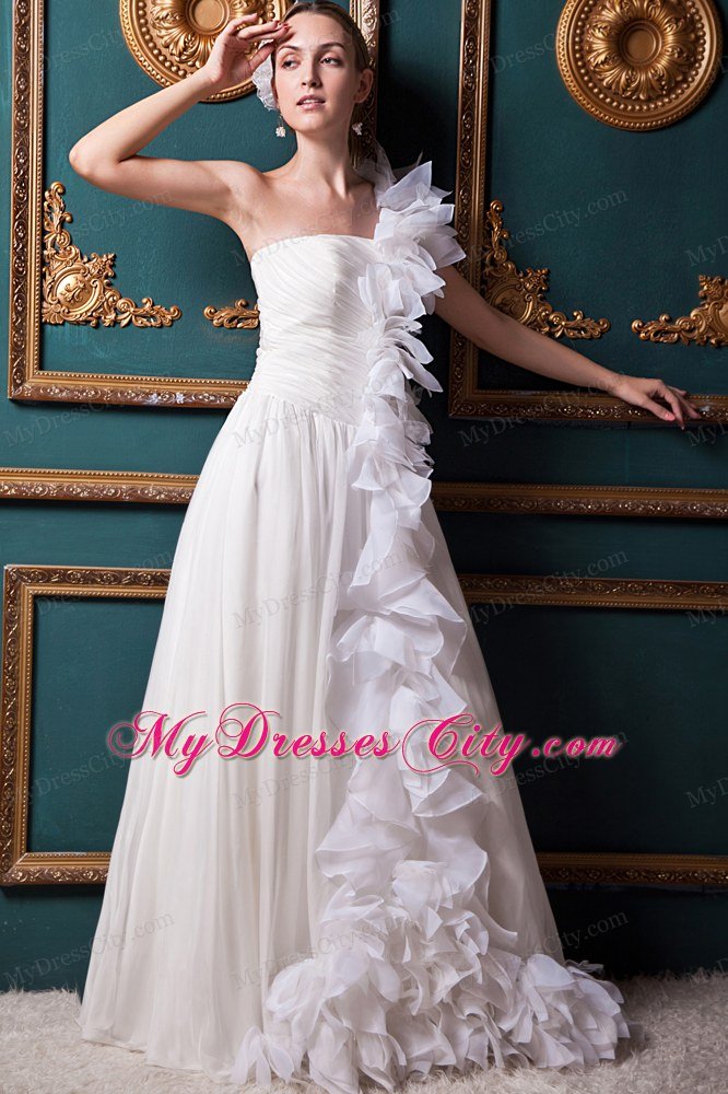 Elegant A-line One Shoulder Organza Ruffles Beach Wedding Dress