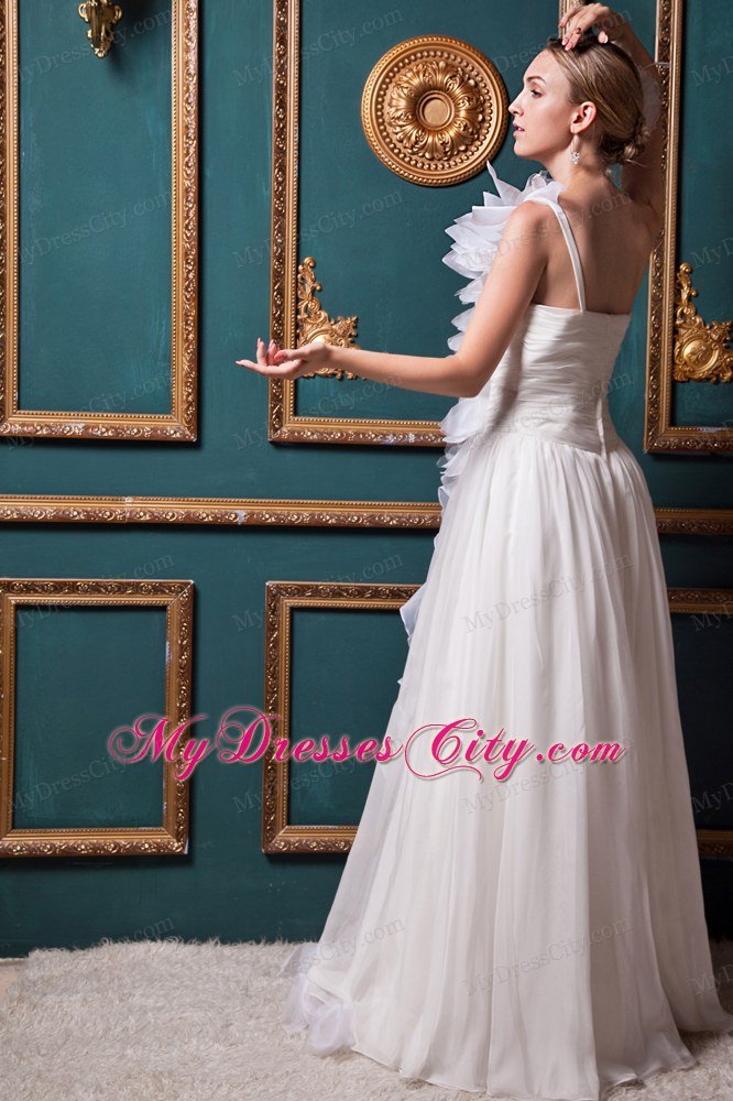 Elegant A-line One Shoulder Organza Ruffles Beach Wedding Dress