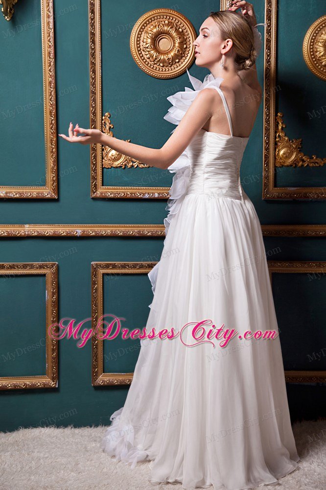 Elegant A-line One Shoulder Organza Ruffles Beach Wedding Dress