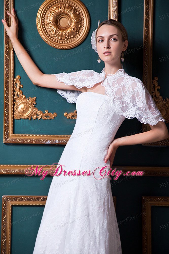 Beauty Column Strapless Lace Bridal Dress for Garden Wedding