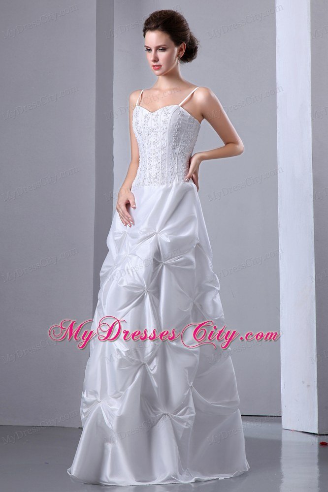 Spaghetti Straps Beaded Taffeta A-line with Pick-ups Wedding Dress