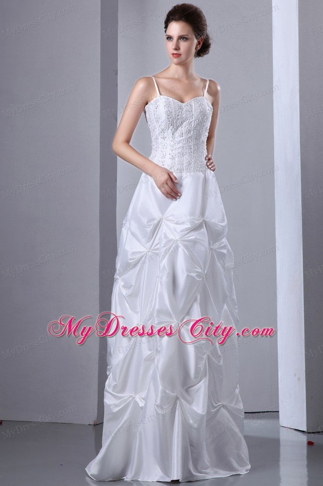 Spaghetti Straps Beaded Taffeta A-line with Pick-ups Wedding Dress