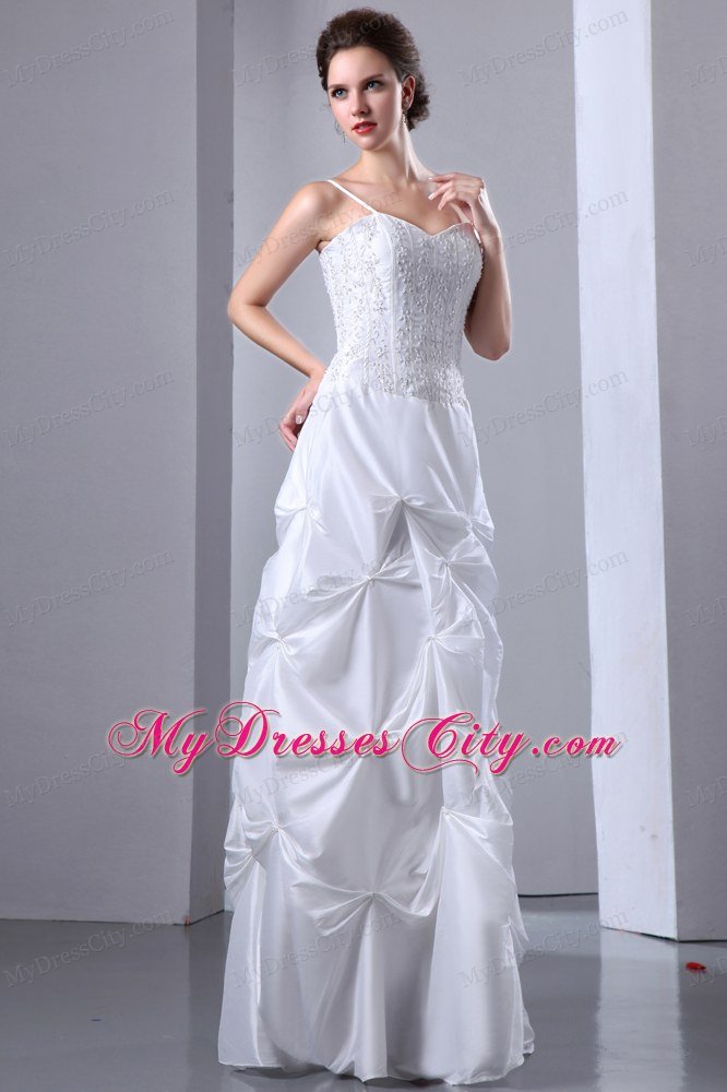 Spaghetti Straps Beaded Taffeta A-line with Pick-ups Wedding Dress