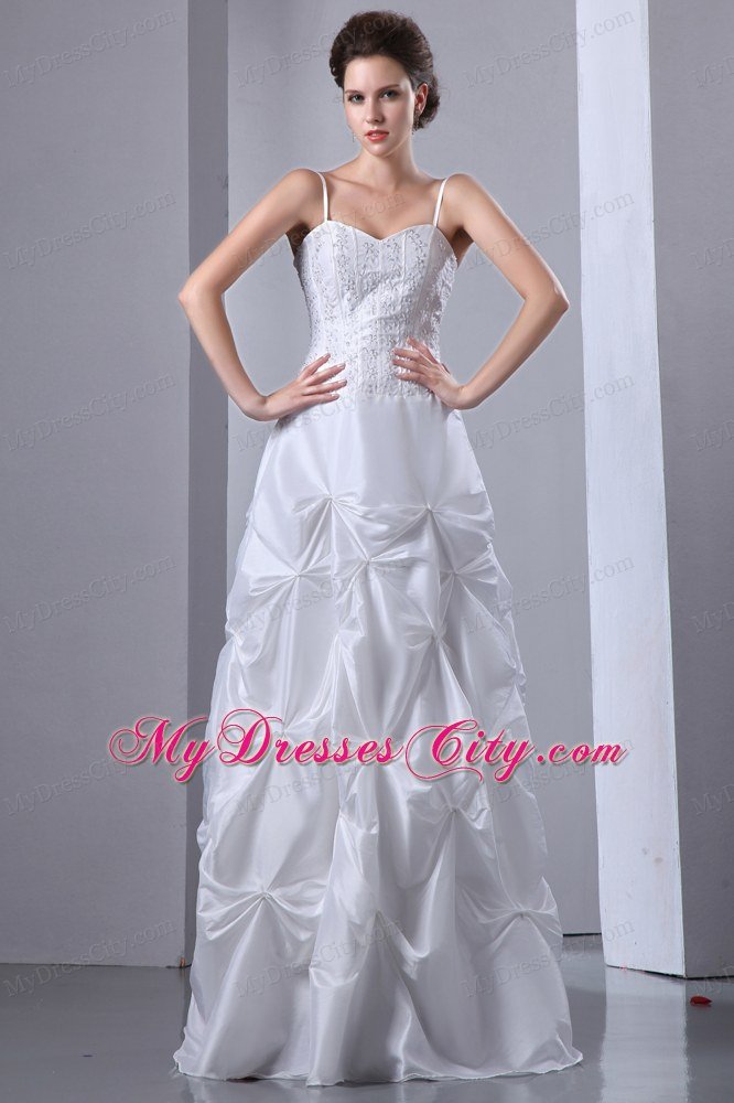 Spaghetti Straps Beaded Taffeta A-line with Pick-ups Wedding Dress