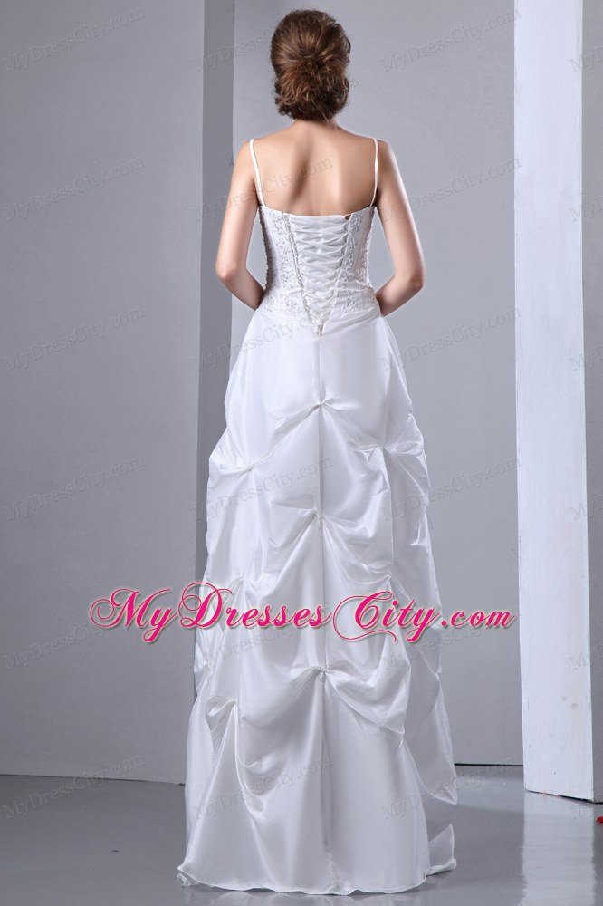 Spaghetti Straps Beaded Taffeta A-line with Pick-ups Wedding Dress