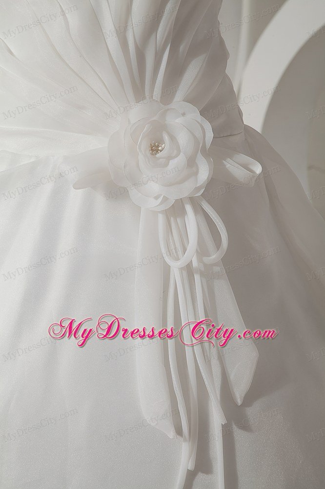 Spaghetti Straps Hand Made Flowers Tiers Brush Train Bridal Dresses