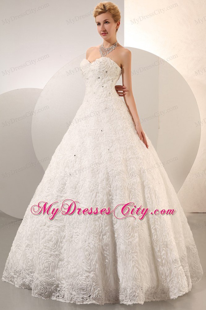 Rolling Flowers Sweetheart Puffy Floor-length Beaded Wedding Gown