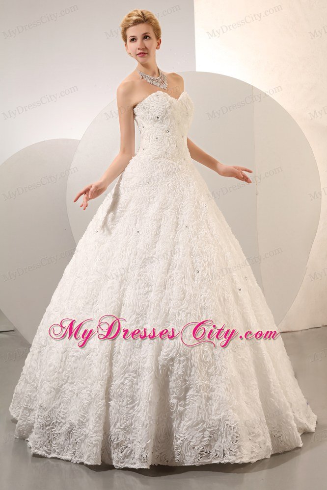 Rolling Flowers Sweetheart Puffy Floor-length Beaded Wedding Gown