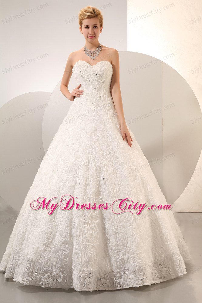 Rolling Flowers Sweetheart Puffy Floor-length Beaded Wedding Gown