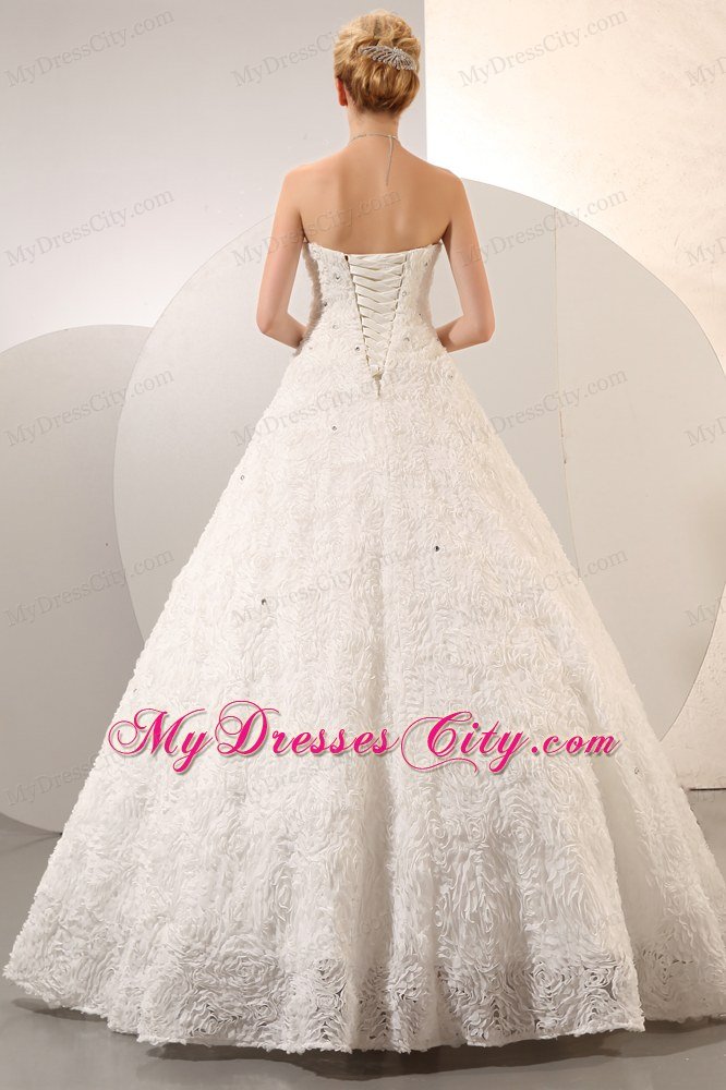 Rolling Flowers Sweetheart Puffy Floor-length Beaded Wedding Gown