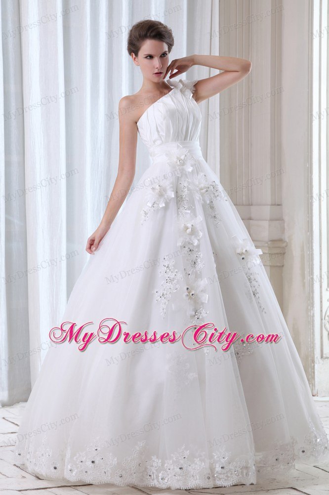 Pleated Beading Hand Made Flowers Wedding Gown with Sash