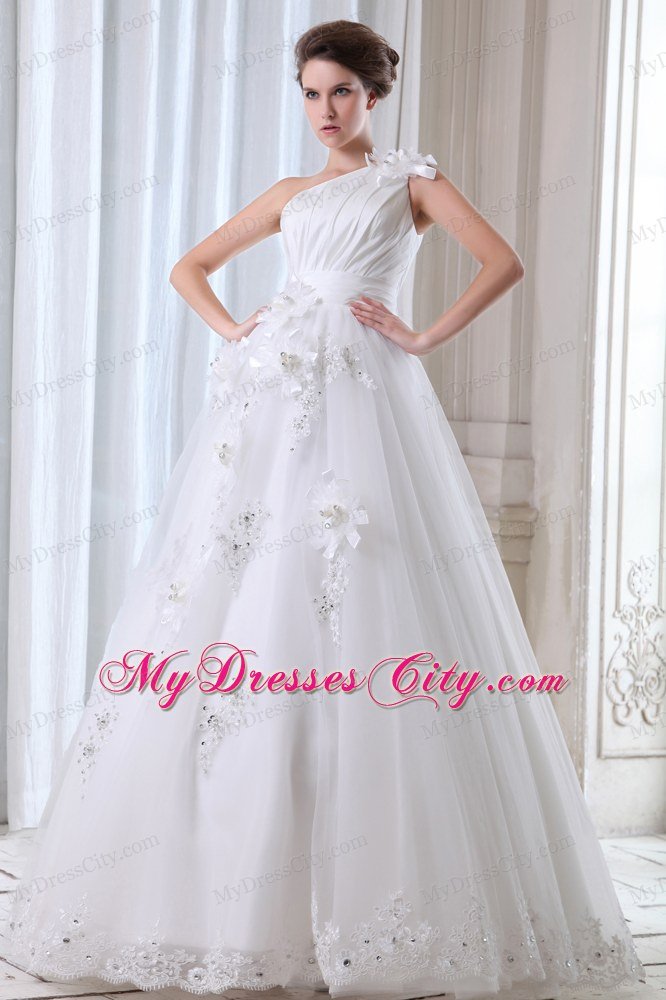 Pleated Beading Hand Made Flowers Wedding Gown with Sash