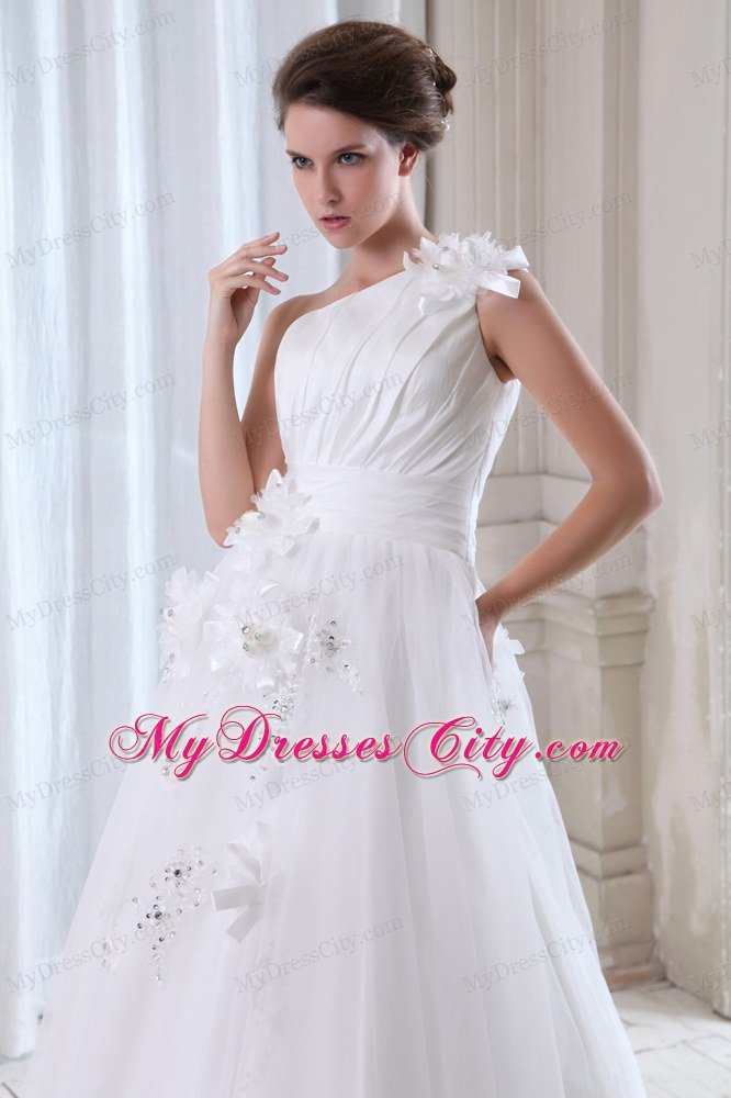 Pleated Beading Hand Made Flowers Wedding Gown with Sash