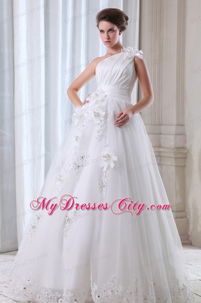 Pleated Beading Hand Made Flowers Wedding Gown with Sash