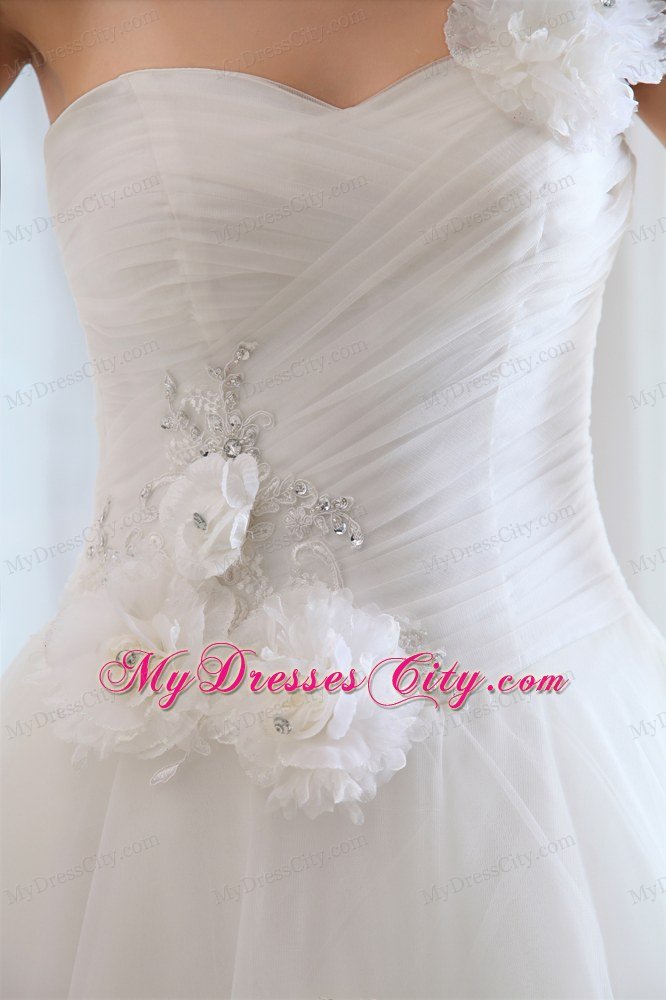 Beading Appliques and Hand Made Flowers One Shoulder Wedding Gowns