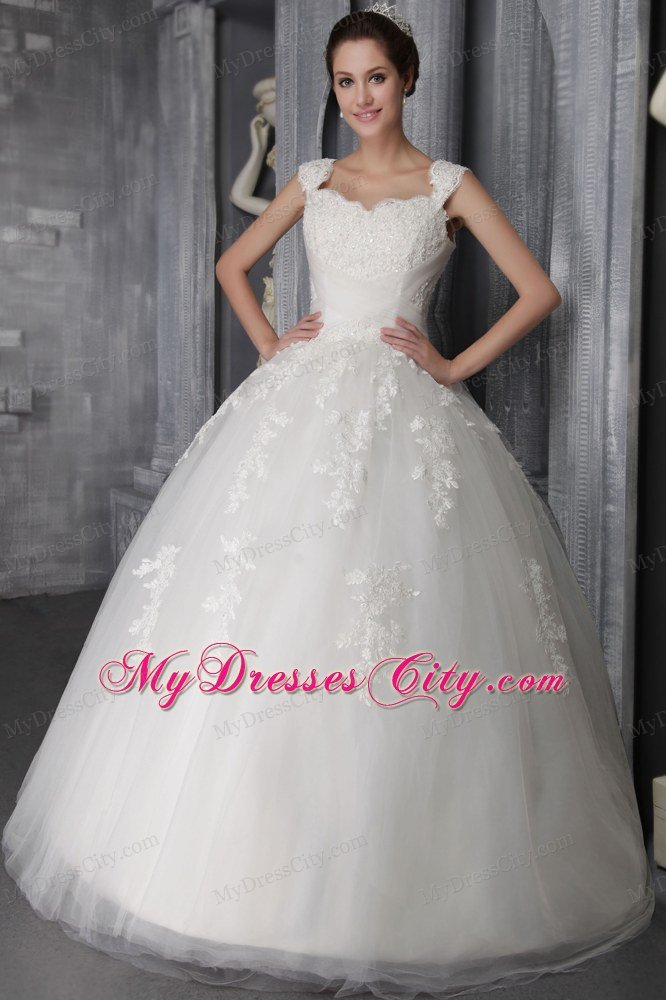 Straps Full Length Wedding Dress with Appliques And Paillettes