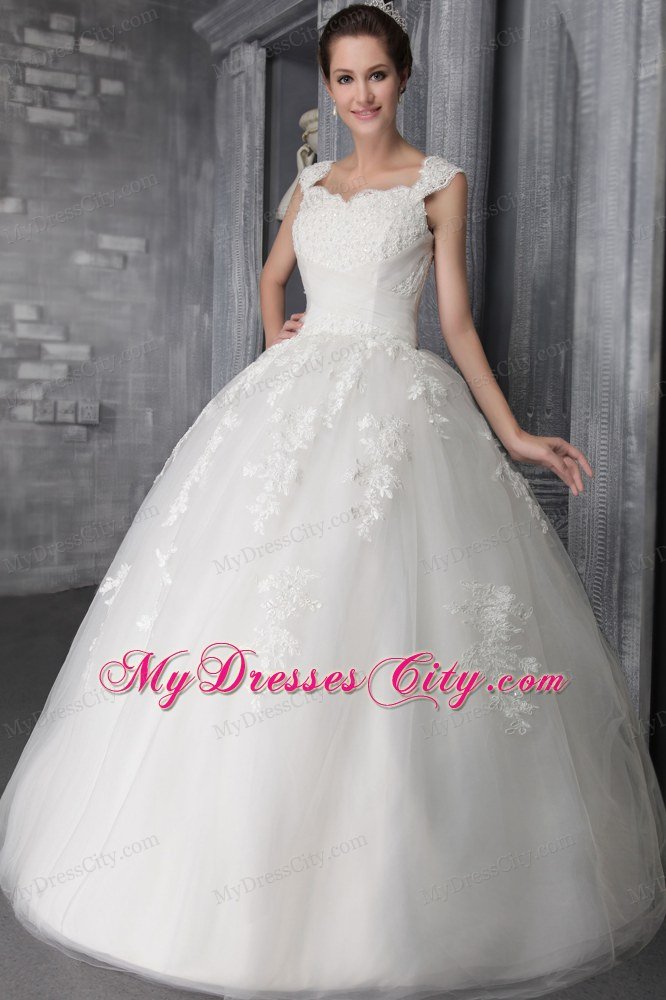 Straps Full Length Wedding Dress with Appliques And Paillettes