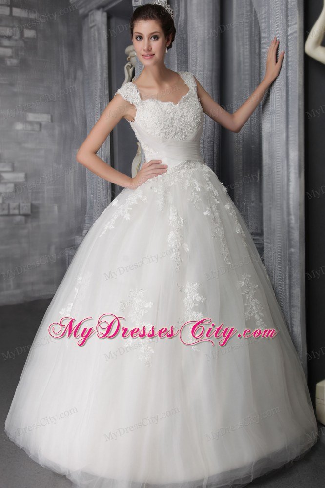 Straps Full Length Wedding Dress with Appliques And Paillettes