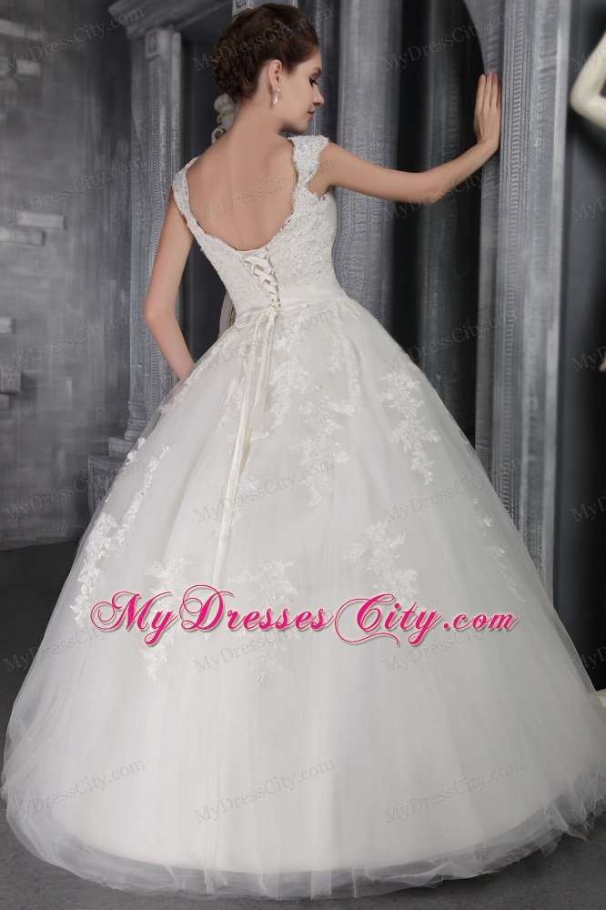 Straps Full Length Wedding Dress with Appliques And Paillettes