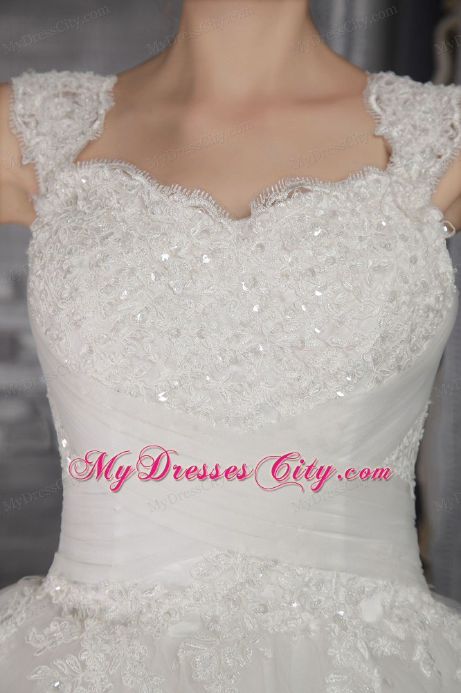 Straps Full Length Wedding Dress with Appliques And Paillettes