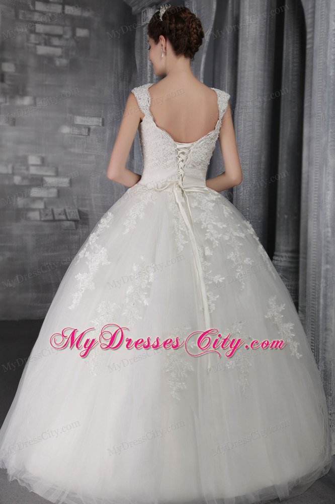 Straps Full Length Wedding Dress with Appliques And Paillettes