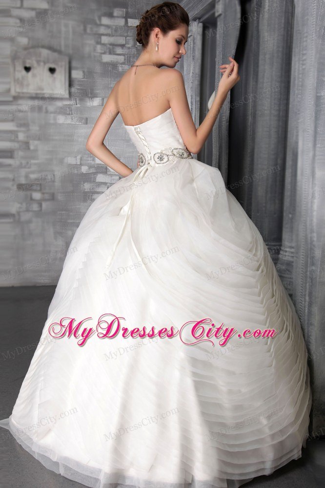 Long Puffy Layers Ruching Bridal Dress with Rhinestone Sash