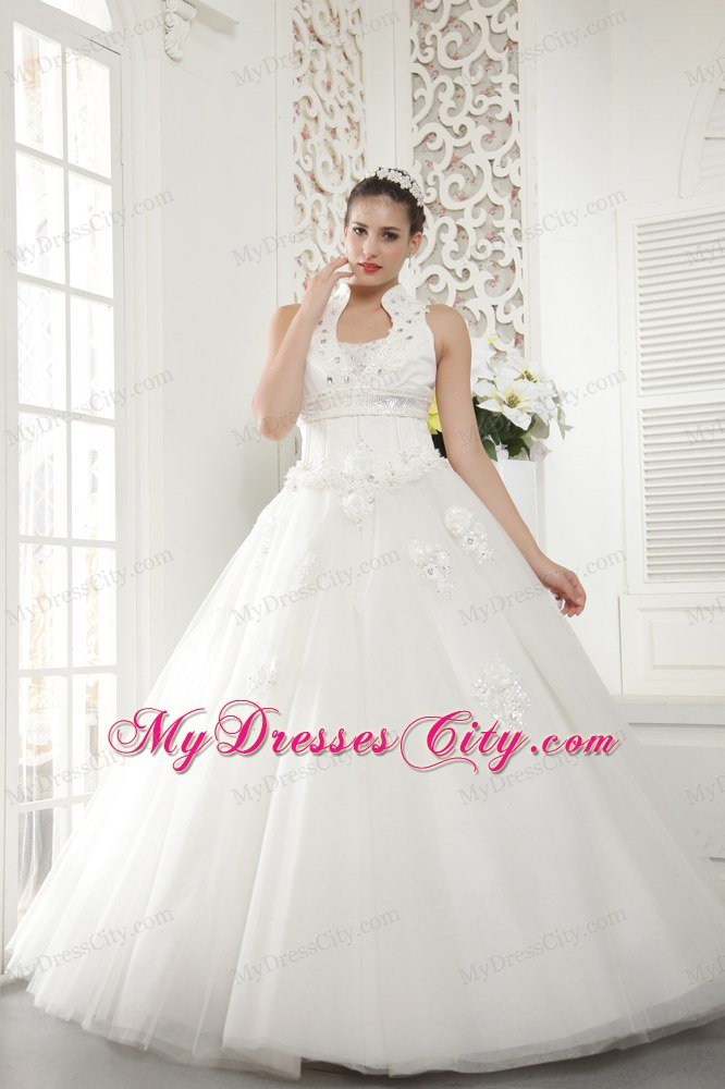 High-neck Clasp Handle Bridal Gowns with Rhinestone and Diamonds