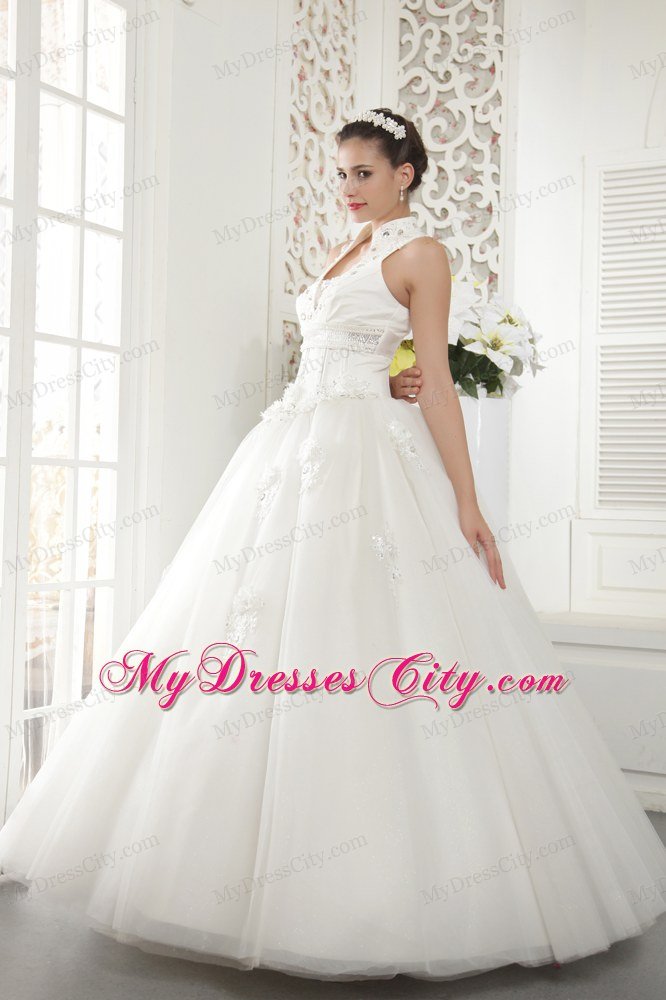 High-neck Clasp Handle Bridal Gowns with Rhinestone and Diamonds