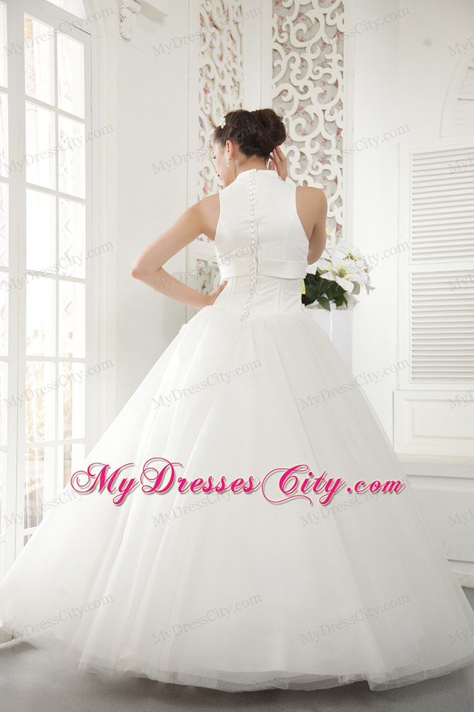 High-neck Clasp Handle Bridal Gowns with Rhinestone and Diamonds