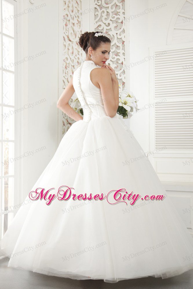 High-neck Clasp Handle Bridal Gowns with Rhinestone and Diamonds