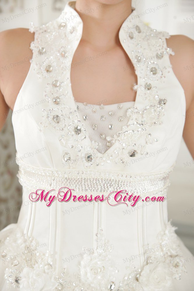 High-neck Clasp Handle Bridal Gowns with Rhinestone and Diamonds