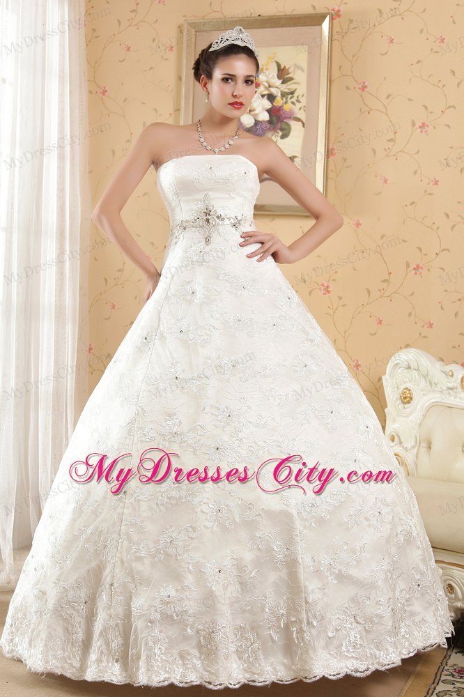 Lace Flower Rhinestone and Pearl Decorated Wedding Dresses