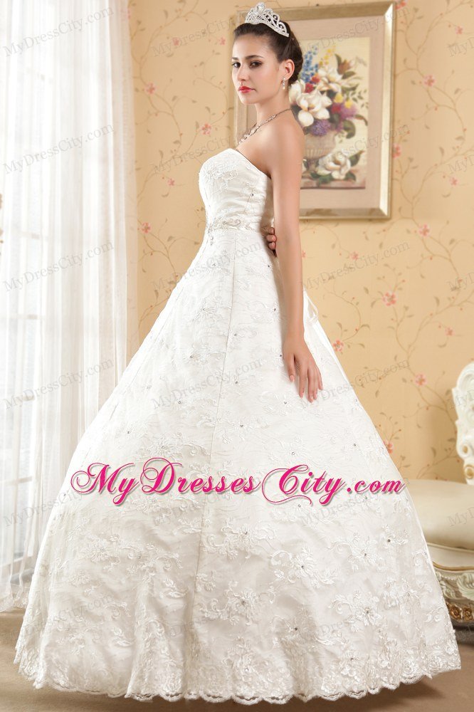 Lace Flower Rhinestone and Pearl Decorated Wedding Dresses