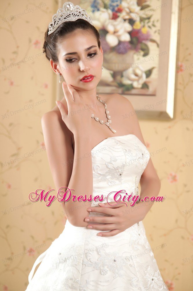 Lace Flower Rhinestone and Pearl Decorated Wedding Dresses