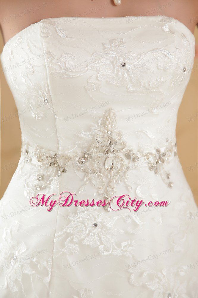 Lace Flower Rhinestone and Pearl Decorated Wedding Dresses