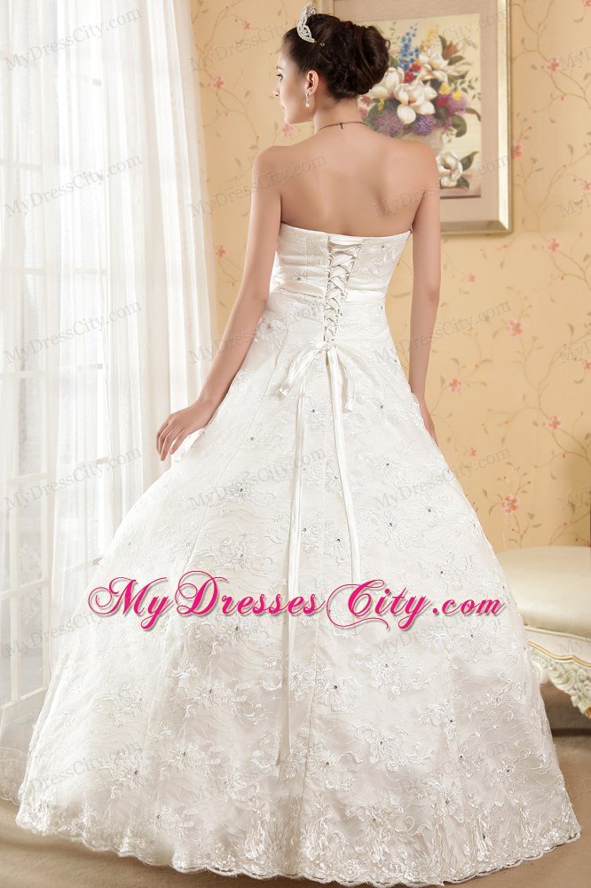 Lace Flower Rhinestone and Pearl Decorated Wedding Dresses