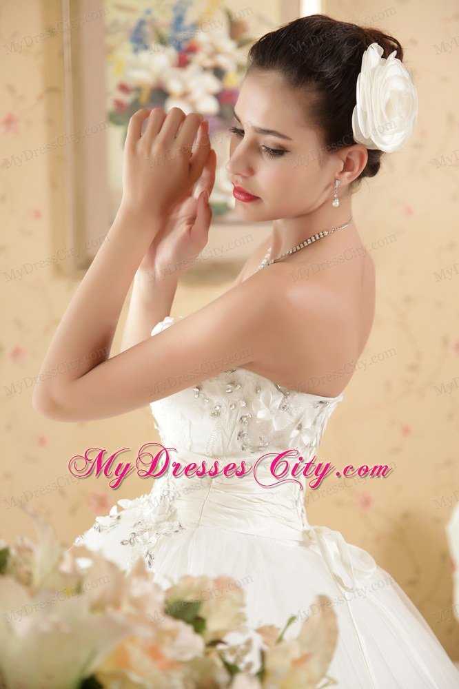 Tiers Ball Gown White Wedding Dress with Appliques and Rhinestone