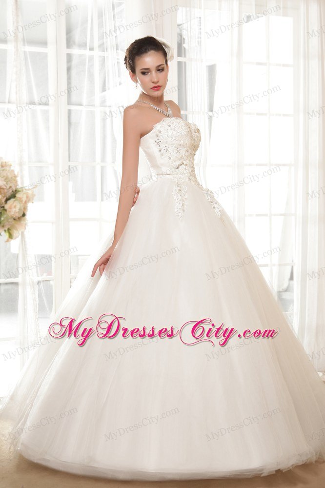 Ball Gown Full length Strapless Rhinestone and Appliques Bridal Dresses