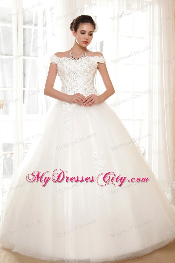 Fabulous Off The Shoulder Lace Flower and Appliques Bridal Dress