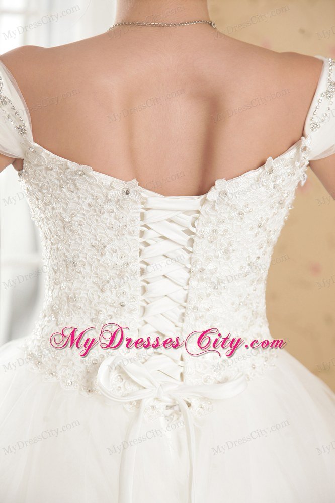 Fabulous Off The Shoulder Lace Flower and Appliques Bridal Dress