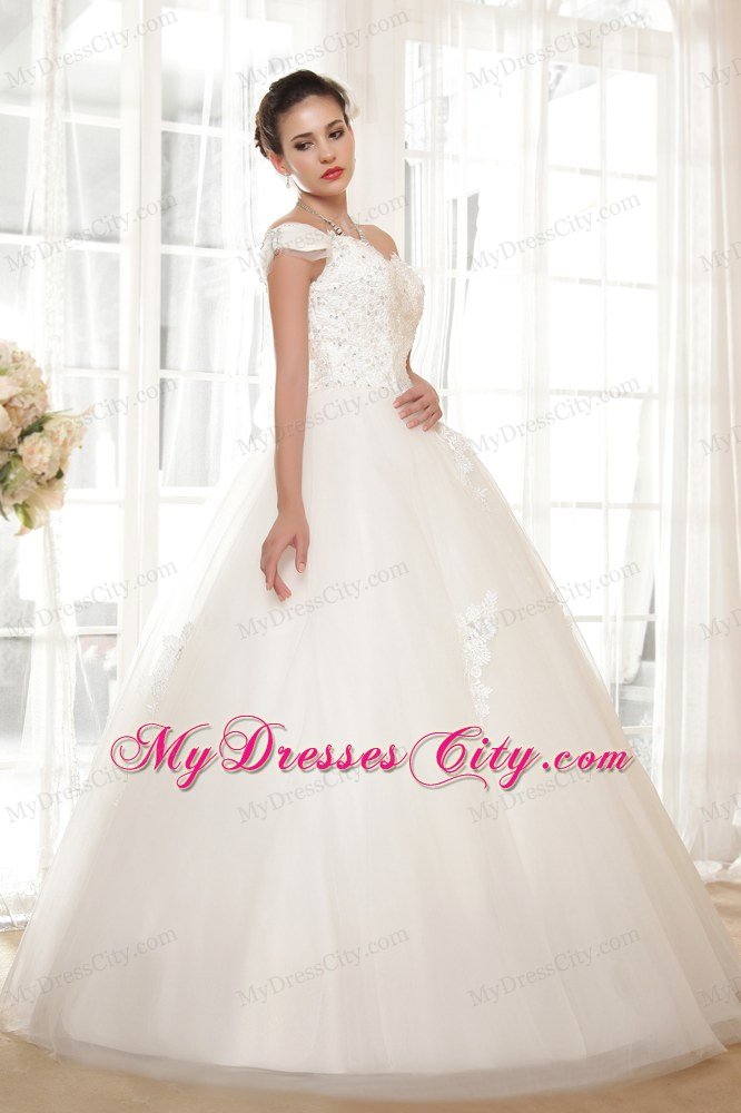 Fabulous Off The Shoulder Lace Flower and Appliques Bridal Dress