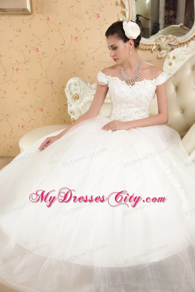 Fabulous Off The Shoulder Lace Flower and Appliques Bridal Dress